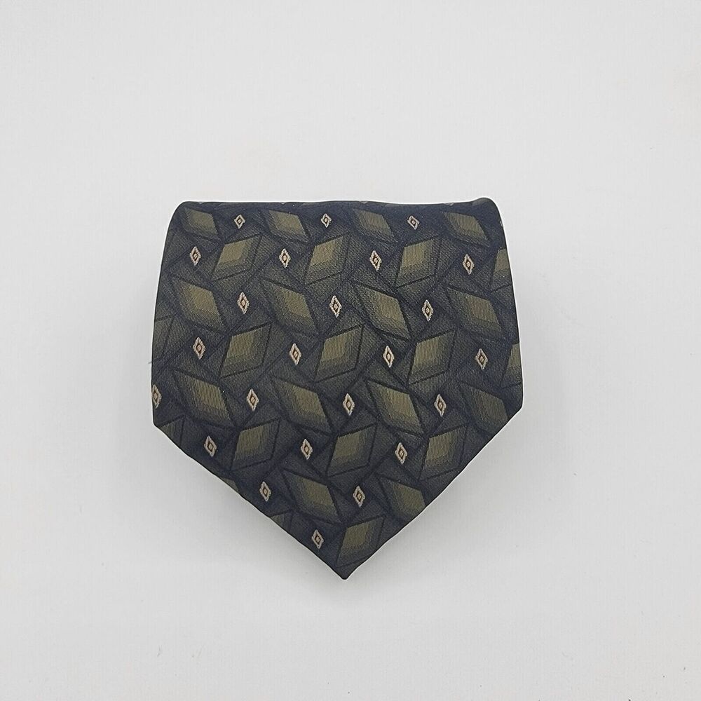 Mens Necktie Croft & Barrow Tie silk Green Black Size 57.5 By 4 In Vintage